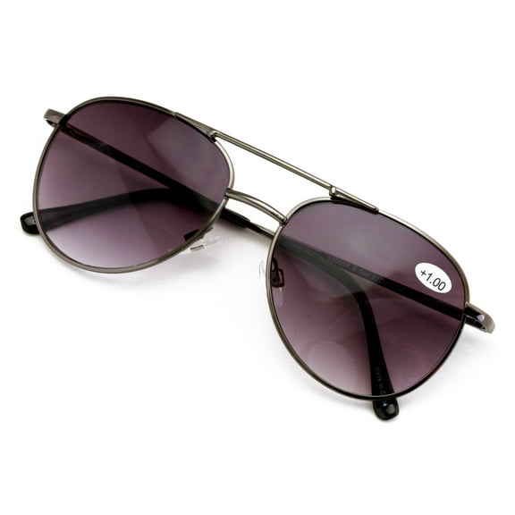Classic Metal Tear Drop Reading Sunglasses - Outdoor Unisex Tinted Readers Black +1.00