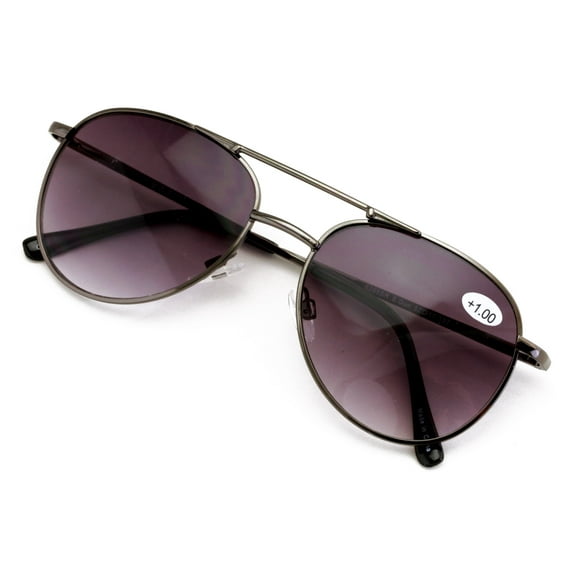 Classic Metal Tear Drop Reading Sunglasses - Outdoor Unisex Tinted Readers Black +2.00