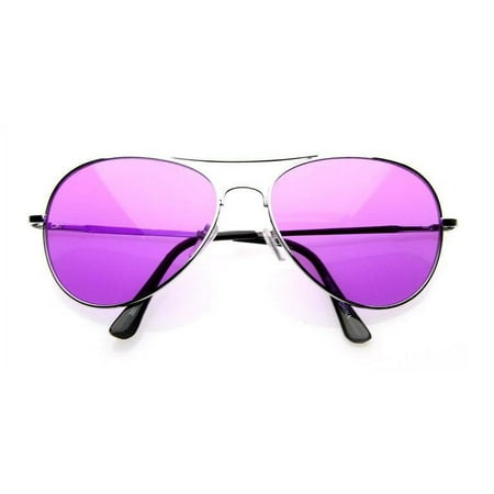 Classic Metal Tear Drop Sunglasses Color Lens - Unisex - Spring Hinge 100% UV - Purple