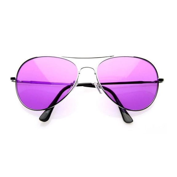 Classic Metal Tear Drop Sunglasses Color Lens - Unisex - Spring Hinge 100% UV - Purple