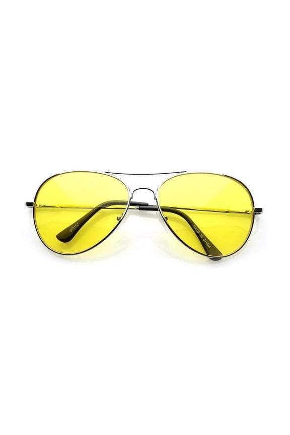 Classic Metal Tear Drop Sunglasses Color Lens - Unisex - Spring Hinge 100% UV - Yellow