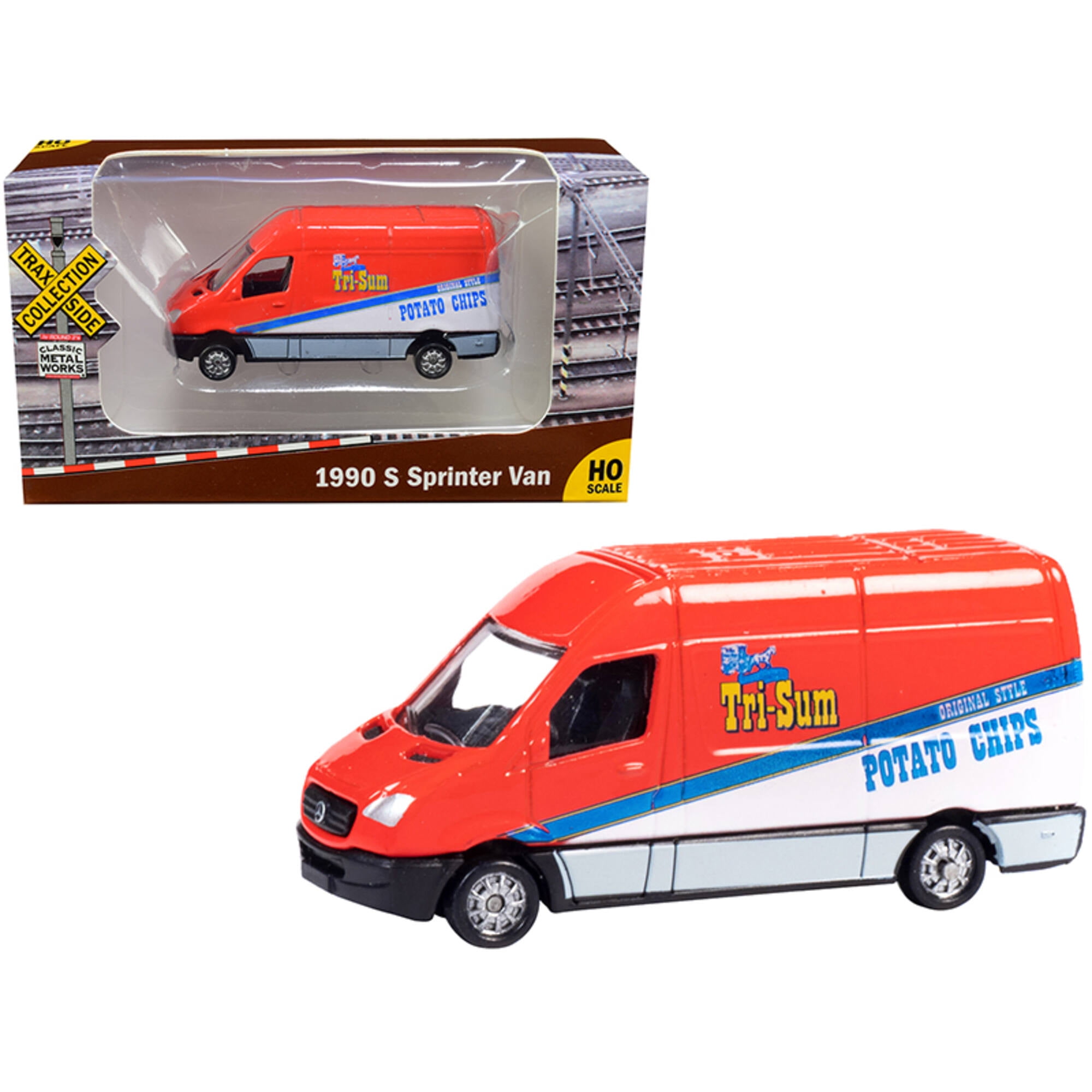 1990 Mercedes Benz Sprinter Van Red and White "Tri-Sum Potato Chips" "TraxSide Collection" 1/87 (HO) Scale Diecast Model by Classic Metal Works