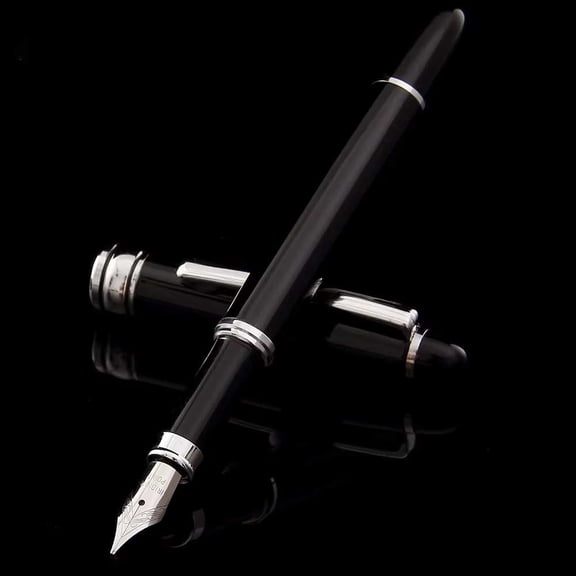 Classic Metallic Black Fountain Pen with Converter - Premium Calligraphy Pen for Writing, Drawing and Journaling - Perfect for Executives, Professionals and Fountain Pen Enthusiasts 2psc