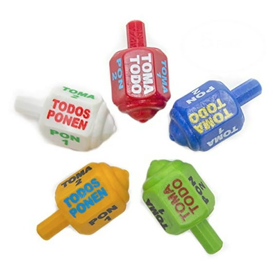 Classic Mexican Pirinola Toma Todo Solid Plastic Piece 5 Multicolors Pack/Pirinola de Plastico Solida (5 Pack)