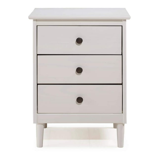Classic Mid Century Modern 3Drawer White Solid Wood Nightstand 25 in