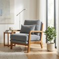 thumbnail image 1 of Classic Mid-Century Modern Accent Chair with Solid Wood Frame in Light Gray Nubby Upholstery, 1 of 10