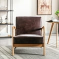 thumbnail image 1 of Classic Mid Century Modern Accent Chairs for Living Room or Bedroom, Dark Brown Open-Framed Armchair with Plush Cushioning and Microfiber Upholstery, 1 of 8