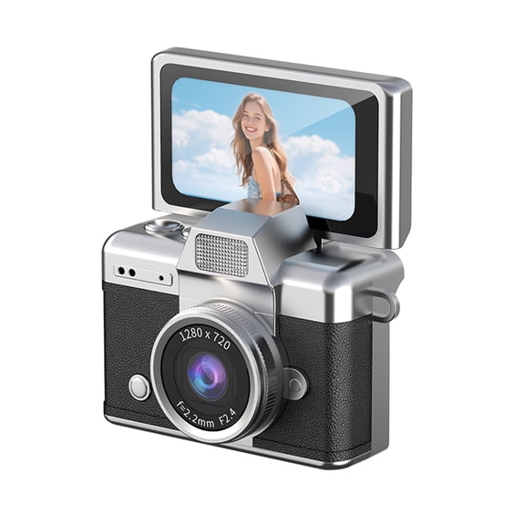 Classic Mini Digital Camera, 1.47in Flip Screen Video Recorder, Wearable Keychain Cam with Photo & Video Modes (Black)