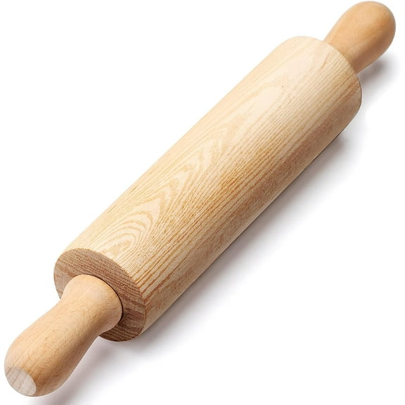 Classic Mini Wooden Rolling Pin 10.2 Inch for Kids, Rotating Centre Dough Roller with Handles for Children Kitchen Crafting and Imaginative Play, Model BK005