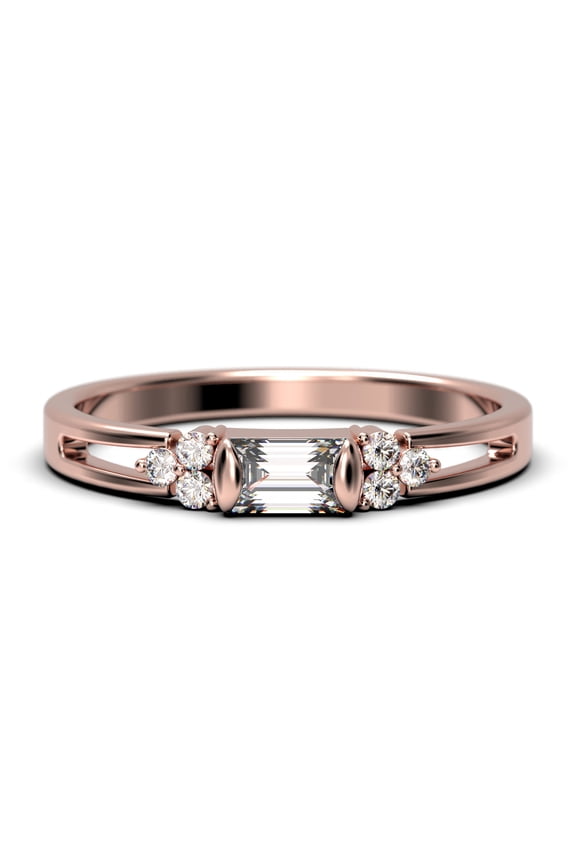Classic Minimalist 1.00 Carat Baguette Cut Diamond Moissanite Engagement Ring, Split shank Wedding Ring in 925 Sterling Silver With 18k Rose Gold Plating Gift For Her, Promise Ring, Anniversary Ring