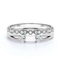 Classic Minimalist 1.50 Carat Baguette Cut Diamond Moissanite Engagement Ring, Split shank Wedding Ring in 10k Solid White Gold, Gift For Her, Promise Ring, Anniversary Ring, Bridal Rings Set