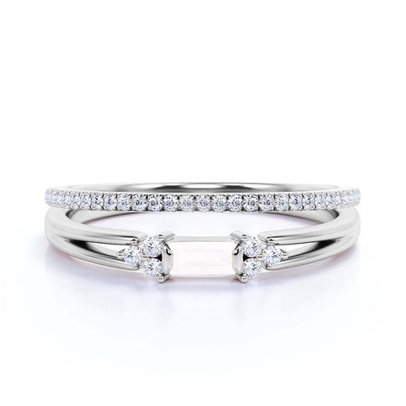 Classic Minimalist 1.50 Carat Baguette Cut Diamond Moissanite Engagement Ring, Split shank Wedding Ring in 925 Sterling Silver With 18k White Gold Plating Gift For Her, Promise Ring, Bridal Rings Set