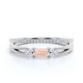 thumbnail image 1 of Classic Minimalist 1.50 Carat Baguette Cut Morganite And Diamond Moissanite Engagement Ring, Split shank Wedding Ring in 10k Solid White Gold, Promise Ring, Anniversary Ring, Bridal Rings Set, 1 of 3
