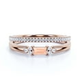 thumbnail image 1 of Classic Minimalist 1.50 Carat Baguette Cut Morganite And Diamond Moissanite Engagement Ring, Split shank Wedding Ring in 925 Sterling Silver With 18k Rose Gold Plating Promise Ring, Bridal Rings Set, 1 of 3