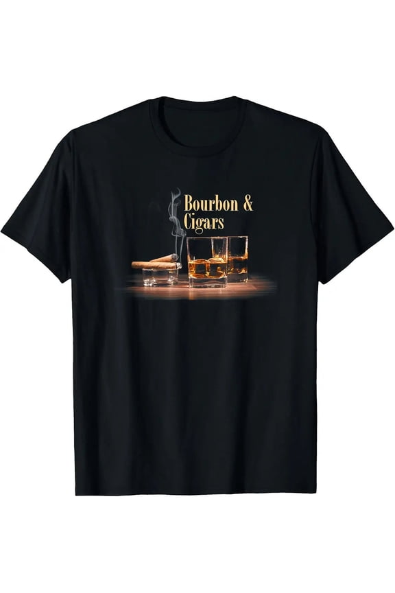 Classic Minimalist Typography Bourbon Cigars Lounge Slogan Tee Unisex T-Shirt, S - 5XL