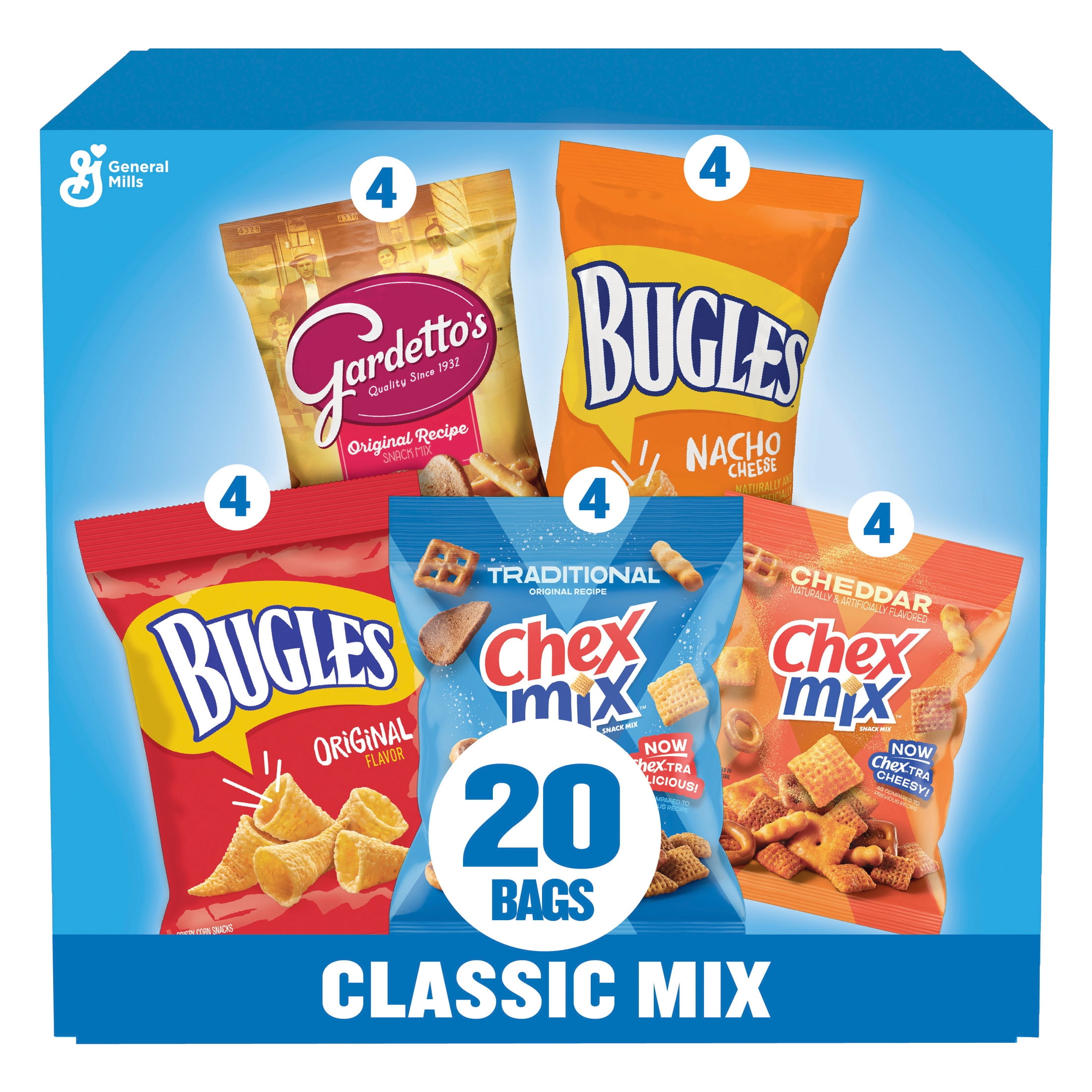 Classic Mix Snack Mix Variety Pack, Bugles, Gardetto's, Chex Mix, 20 Count, 28 oz
