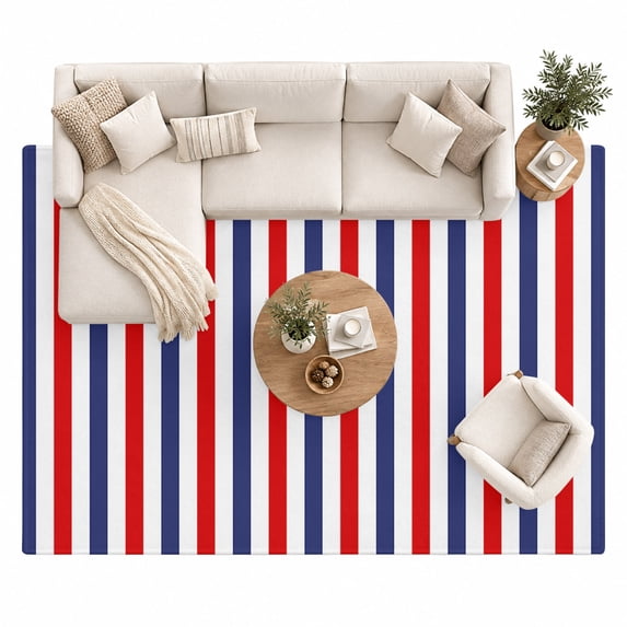 Classic Modern Area Rug 8'x10', Striped Red Blue White Large Area Rugs ...