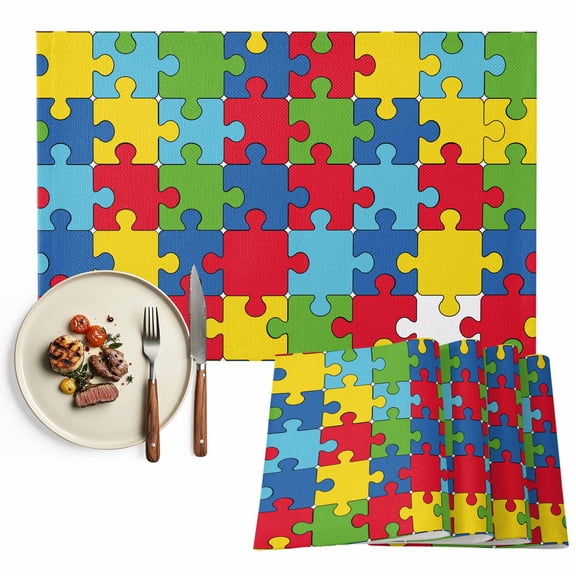 Classic Modern Placemat of 1 PC, Puzzles Pieces Texture Table Mats Washable Heat-Resistant Non-Slip Place Mats for Kitchen Dinner Table Indoor Outdoor Decor,13x19 Inch Red Yellow Blue Green