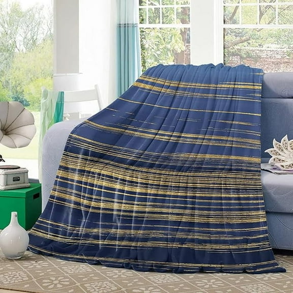 Classic Modern Simplistic Fleece Throw Blanket For Couch Flannel Bed Blankets Abstract Navy Blue And Golden Texture Fuzzy Warm Plush Throws Super Soft Cozy Blanket For Sofa Travel 30" x 40"