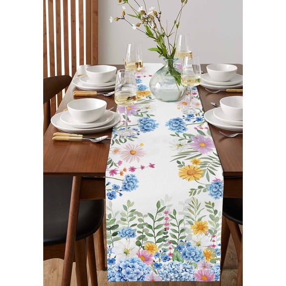 Classic Modern Striped Table Runner 13x36in Non-Slip Cotton Linen Table Runners, Grey White Navy Blue Dresser Scarves TableRunner for Dinner Kitchen Dining Wedding Party