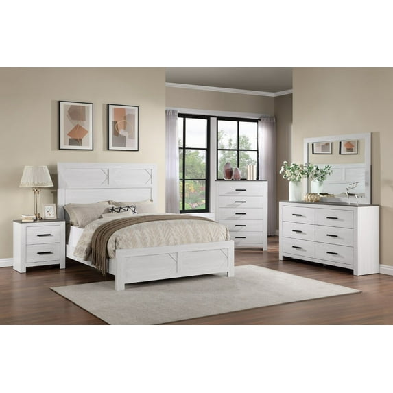Classic Modern White Color Queen Size Bed Dresser Mirror Nightstand Chest 6pc Set Bedroom High HB