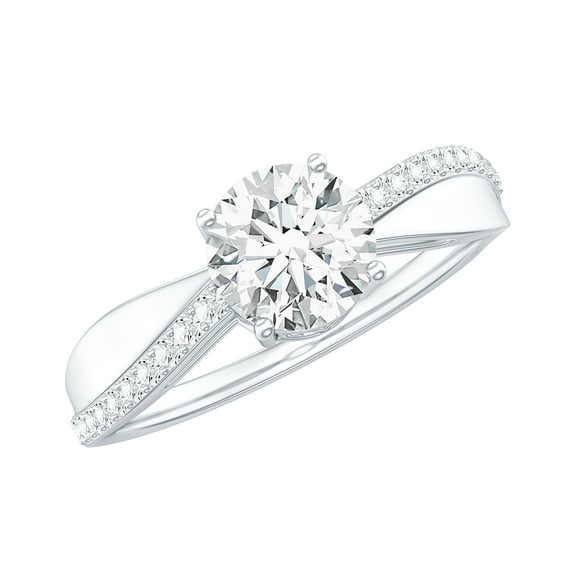 Rosec Jewels Moissanite Solitaire Engagement Ring 1 Carat - 6 mm Round - D-VS1 Quality Certified, 925 Sterling Silver, US 4.00