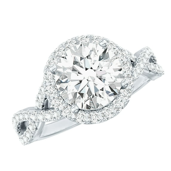 Rosec Jewels Certified Moissanite Engagement Ring 2 Carat - Crossover Ring for Women - D-VS1 Quality, 18K White Gold, US 11.50