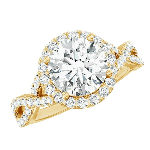 Rosec Jewels Certified Moissanite Engagement Ring 2 Carat - Crossover Ring for Women - D-VS1 Quality, 18K Yellow Gold, US 10.50