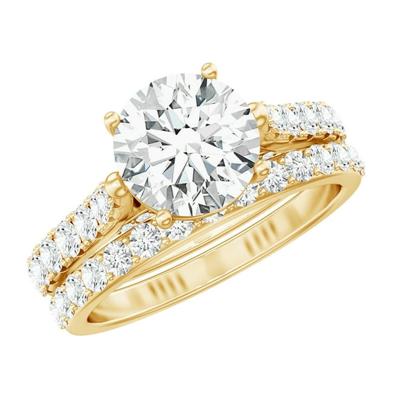 Rosec Jewels Moissanite Wedding Ring Set - 2 Carat Engagement Ring with Wedding Band - D-VS1 Quality Certified, 10K Yellow Gold, US 12.50