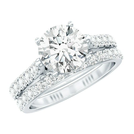 Rosec Jewels Moissanite Wedding Ring Set - 2 Carat Engagement Ring with Wedding Band - D-VS1 Quality Certified, 18K White Gold, US 10.50