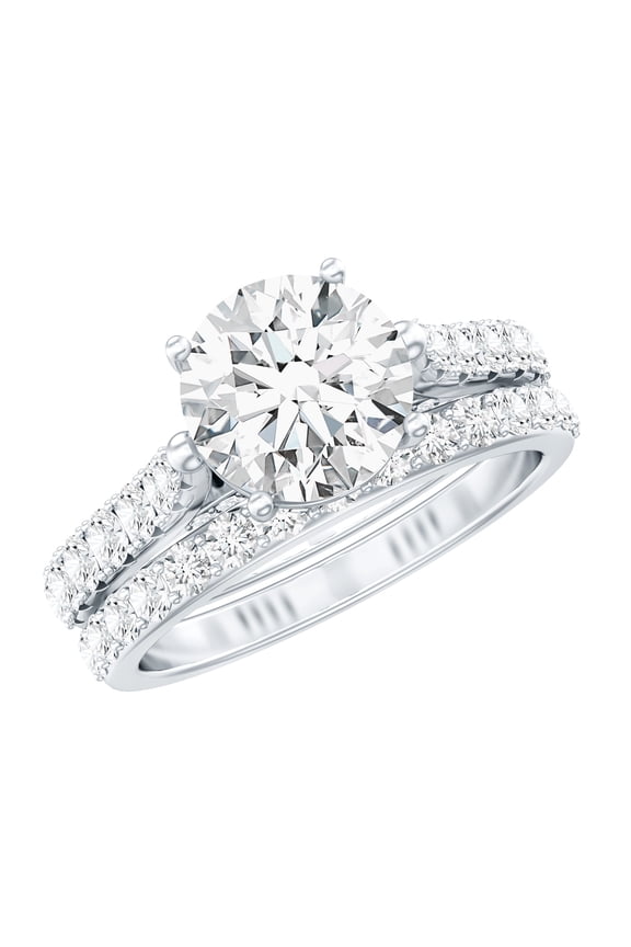 Moissanite Wedding Ring Set - 2 Carat Engagement Ring with Wedding Band - D-VS1 Quality Certified, 18K White Gold, US 12.00