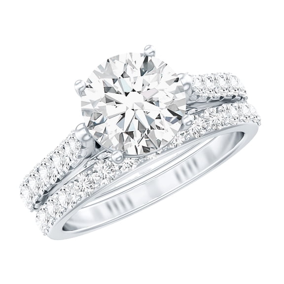 Rosec Jewels Moissanite Wedding Ring Set - 2 Carat Engagement Ring with Wedding Band - D-VS1 Quality Certified, 925 Sterling Silver, US 4.00