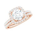 thumbnail image 1 of Rosec Jewels Classic Moissanite Wedding Ring Set of 2 - D-VS1 Grade Certified 8 mm Round, 14K Rose Gold, US 13.00, 1 of 3