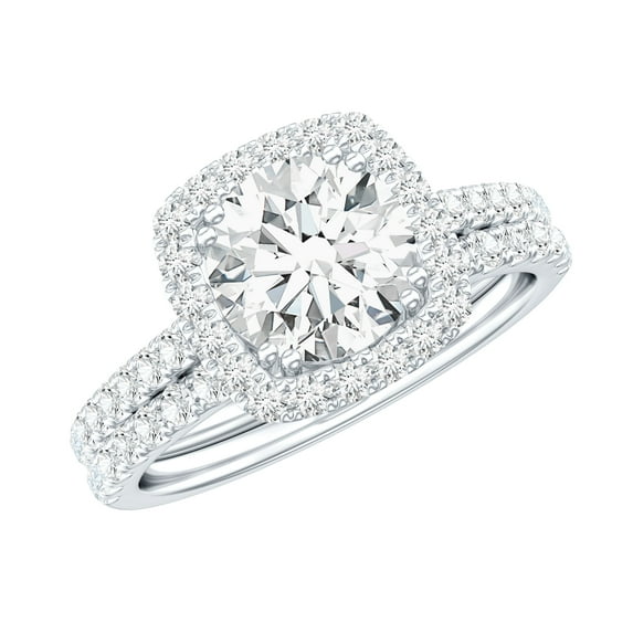 Rosec Jewels Classic Moissanite Wedding Ring Set of 2 - D-VS1 Grade Certified Moissanite Halo Engagement Ring with Band, 925 Sterling Silver, US 10.00