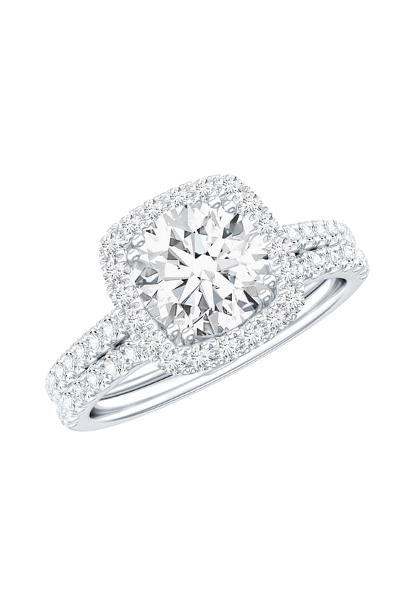Classic Moissanite Wedding Ring Set of 2 - D-VS1 Grade Certified Moissanite Halo Engagement Ring with Band, 925 Sterling Silver, US 4.50