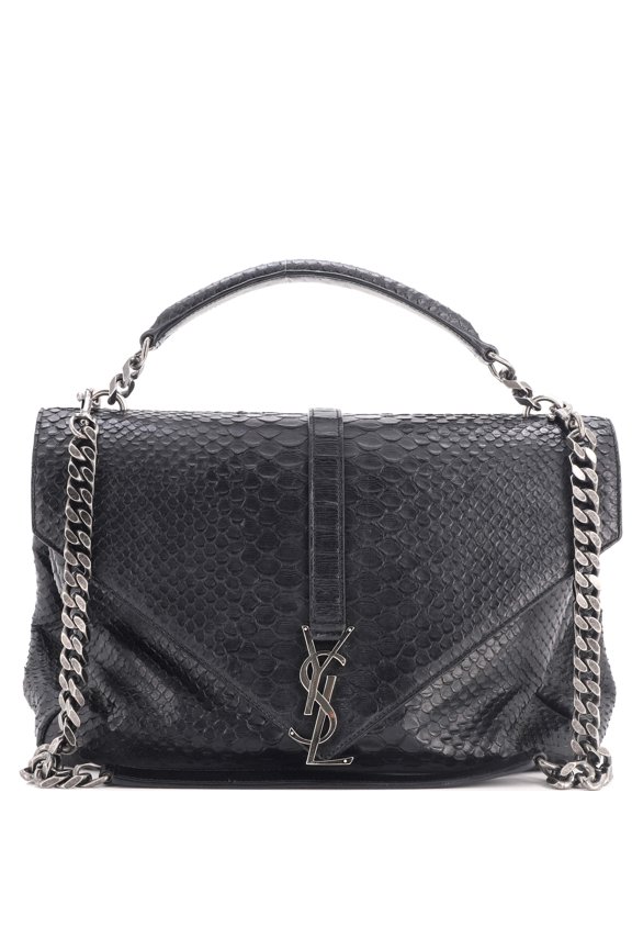 Pre-Owned Classic Monogram College Bag Python Embossed Leather Large By Rebag
