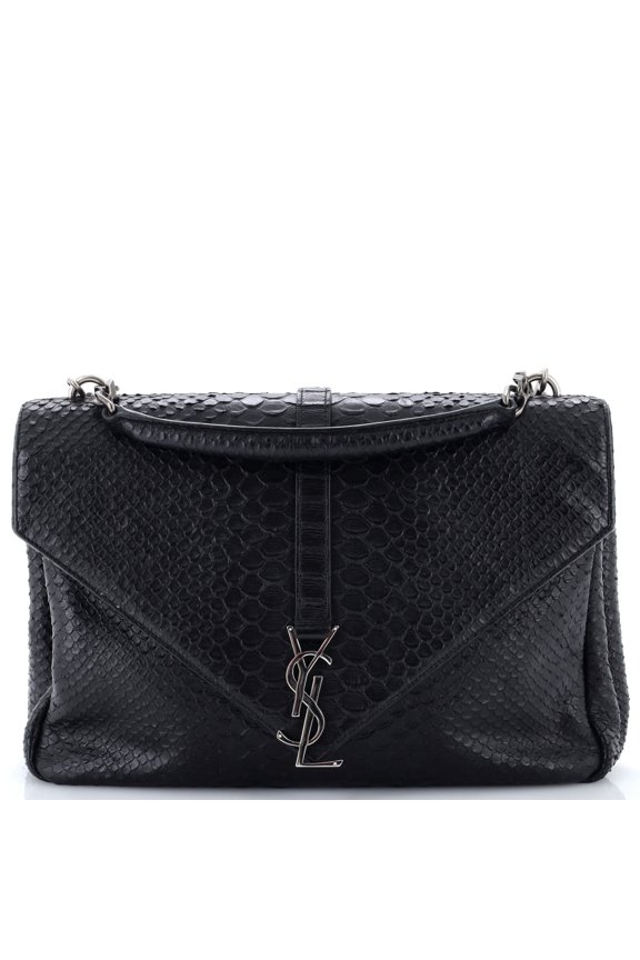 Pre-Owned Classic Monogram College Bag Python Embossed Leather Large By Rebag