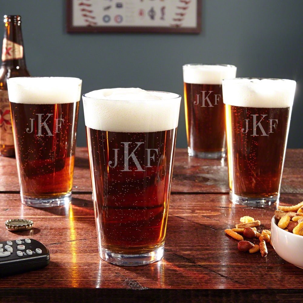 Classic Monogram Etched Pint Glasses, Set of 4