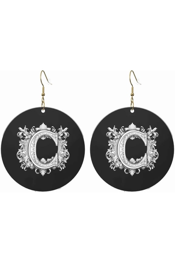 Classic Monogram Letter C modern contemporary Round Acrylic Earrings Lightweight Versatile For All Occasions[r693]