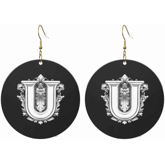 Classic Monogram Letter Elegant U Stylish Round Acrylic Earrings Lightweight Multi-leverage For All Occasions[n509]