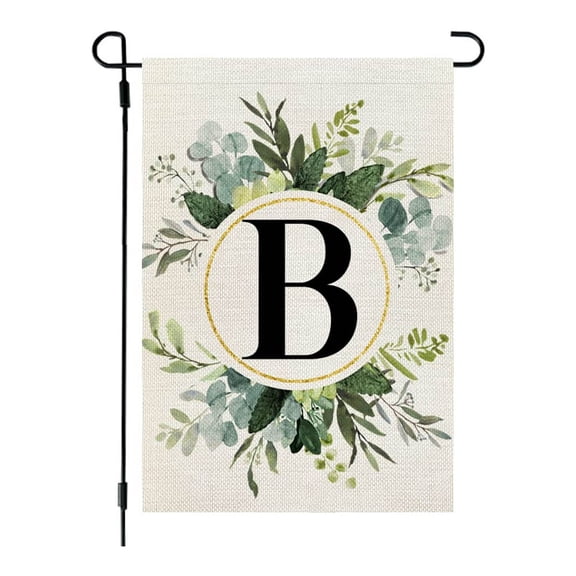 Classic Monogram Letter Garden Flag, 26 Letters+green Plant Printing Flag, Double Sided Family Last Name Initial Yard Flags - Weather Proof - Personalized Welcome Home Decor