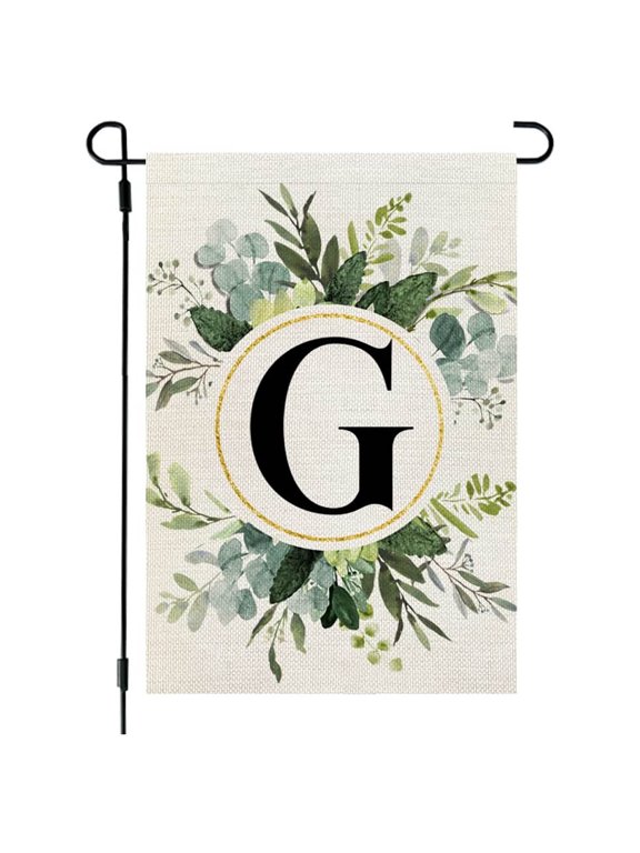 Classic Monogram Letter Garden Flag, 26 Letters+green Plant Printing Flag, Double Sided Family Last Name Initial Yard Flags - Weather Proof - Personalized Welcome Home Decor
