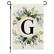 Classic Monogram Letter Garden Flag, 26 Letters+green Plant Printing Flag, Double Sided Family Last Name Initial Yard Flags - Weather Proof - Personalized Welcome Home Decor
