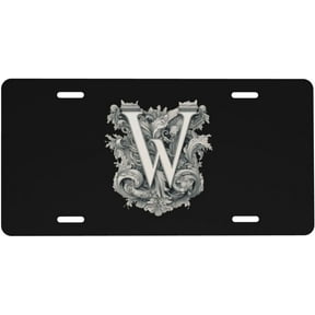Classic Monogram Letter W Aluminum Stainless Decorative Car Front Personalized License Plate 6 X 12 in Practical