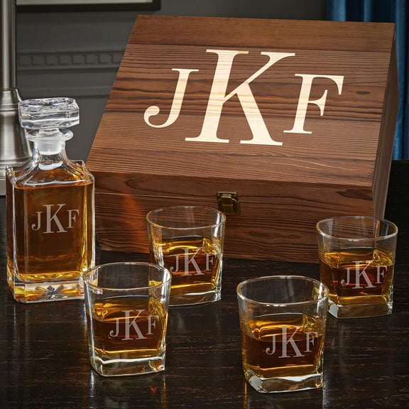 Classic Monogram Personalized Carson Decanter with Square Rocks Glasses