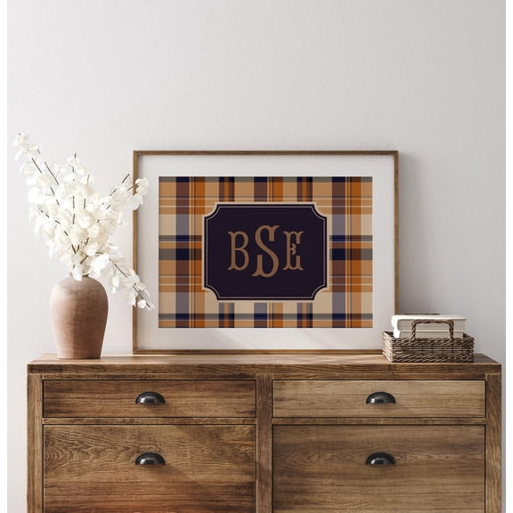 Classic Monogram Print, Elegant Plaid Monogram Print, Fall Art , Equestrian Monogram Print, Old Money Wall Art, Preppy Wall Art Home Decor #689, Unframed Canvas Size 8x12