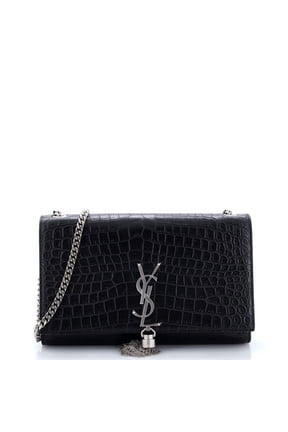 Pre-Owned Classic Monogram Tassel Crossbody Bag Crocodile Embossed Leather Medium By Rebag