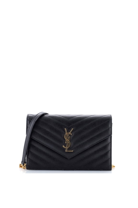 Pre-Owned Classic Monogram Wallet on Chain Matelasse Chevron Leather Small By Rebag