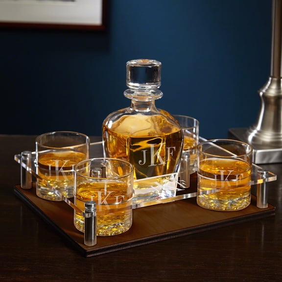 Classic Monogram Whiskey Presentation Set with Engraved Glasses