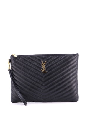 Pre-Owned Classic Monogram Wristlet Pouch Matelasse Chevron Leather Medium By Rebag